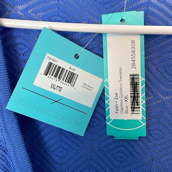 Faith & Zoe. Stitch fix Blue Daphne Surplice Sweater. Size XXL. Faux Wrap. NWT. - Picture 4 of 11